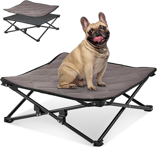 KingCamp Elevated Dog Bed for Small Dogs, Raised Outdoor Indoor Portable Cooling Cot Lifted Pet Hammock Off Ground with Washable Breathable Mesh & Frame with Non Slip Foot for Camping Backyard, Black
