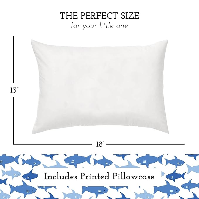 Little Sleepy Head Toddler Pillow with Pillowcase 13x18 - Kids Pillow for Sleeping - Better Neck Support Ergonomic Pillow and Toddler Pillowcase - Best Pillows for Kidss (Fintastic Friends)