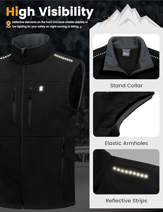Little Donkey Andy Men's Golf Vest Warm Fleece Lining Hiking Vests Zip Up Sleeveless Outerwear Jacket