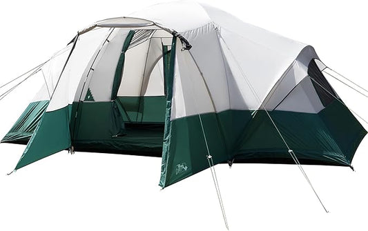 8/10/11 Person Camping Tent with Porch, Large Family Tents for Outdoor Camping, Big Dome Tent Includes Rainfly, Reflective Windproof Rope, Large Vestibule