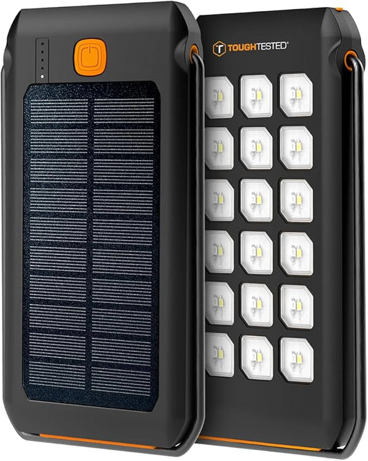 ToughTested Dual 10,000 mAh Solar Power Portable Charger Battery Pack Power Bank IP44 Waterproof and 18 LED Flashlight