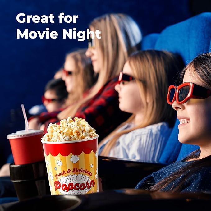 Fit Meal Prep 25 Pack Classic Paper Popcorn Buckets Disposable, 64 Oz Grease Resistant Popcorn Bowls Cups for Machine Home Theater Carnival Movie Night