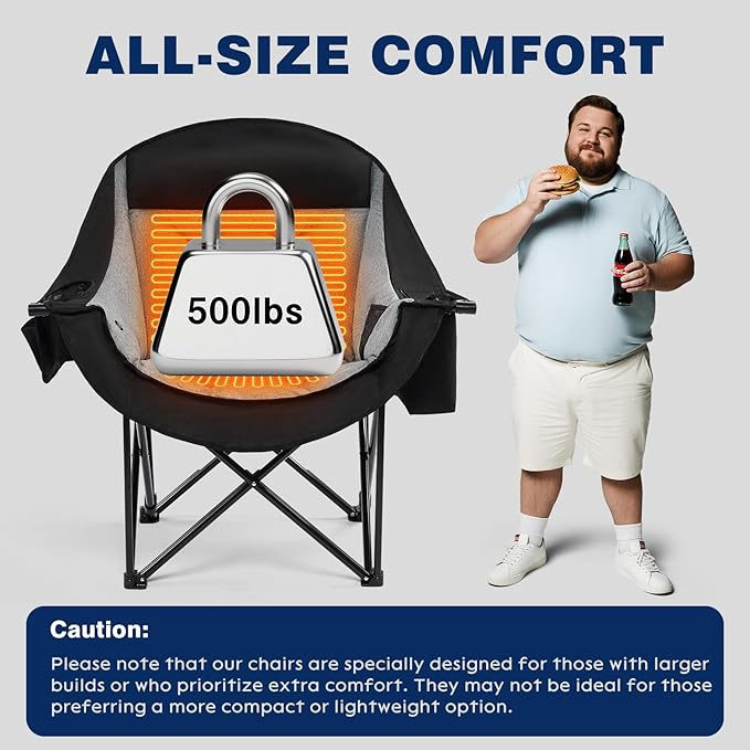 apollo walker Heated Camping Chair - Heavy Duty 500lbs Camping Chairs for Adults with Adjustable Heating, Cup Holder & Cooler Bag, Heated Chairs Outdoor Sports Beach Concert Stadium