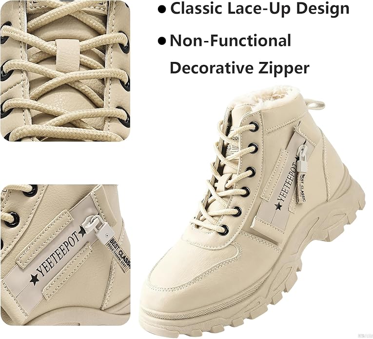 Womens Snow Boots Warm Winter Boots Ladies Fur Lined Ankle Boots Lace Up Outdoor Booties Anti-Slip Sneakers Waterproof Walking Shoes