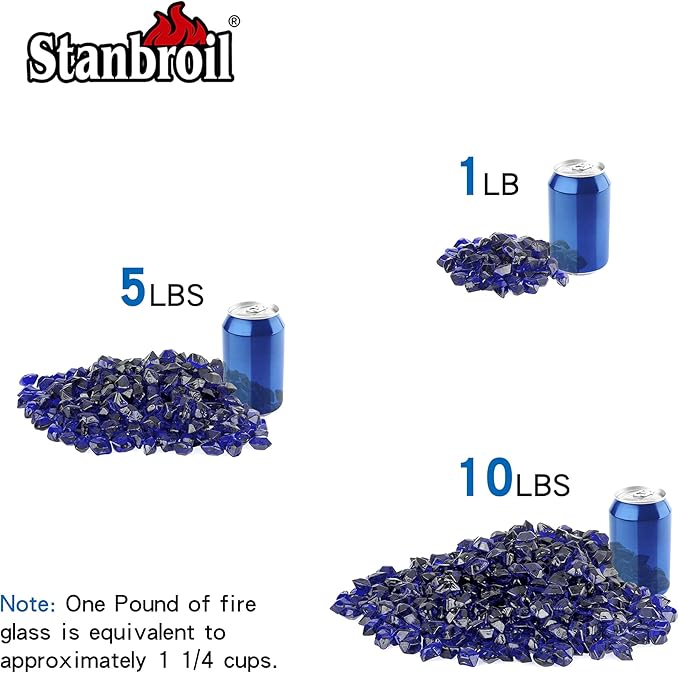 Stanbroil 10-Pound Fire Glass - 1/2 inch Polygon Fire Glass for Fireplace Fire Pit and Landscaping, Cobalt Blue
