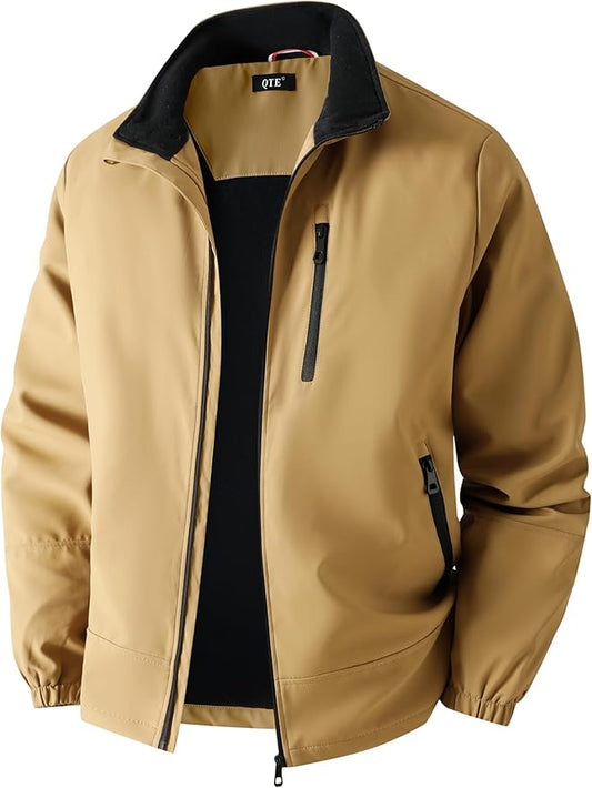 QTE Lightweight Jackets for Men Casual Windbreaker Stylish Light Fall Spring Golf Work Outdoors Business Stand Collar Coat