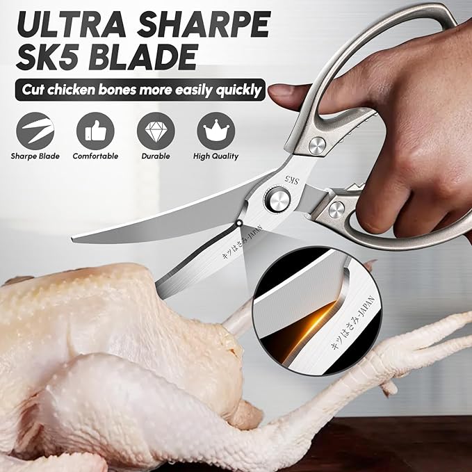 SSGP Kitchen Scissors Set, All Purpose Heavy Duty Poultry Shears, Ultra Sharp Japanese Meat Scissors, Dishwash Safe Stainless Steel Comfort Grip Handle Kitchen Shears for Food, Chicken Bones, Turkey