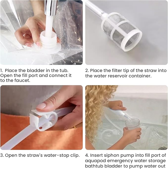 Water Storage Bladder - 100 Gallon Emergency Bathtub Drinking Water Container for Hurricane & Disaster Survival, BPA-Free Food Grade Safe, for Family Preparedness, Camping, Gardening