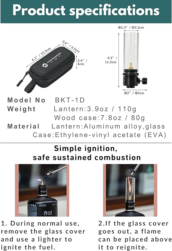 CAMPINGMOON Candle Lantern Gas Mini Small Camping Backpacking Black BKT-1D