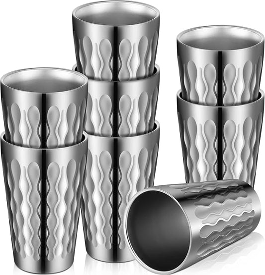 8 Pack 16oz Stainless Steel Cups Pint Cup Metal Double Layer Insulated Drinking Beer Water Tumbler Camping Reusable Stackable for Office Party Hot Cold Drink
