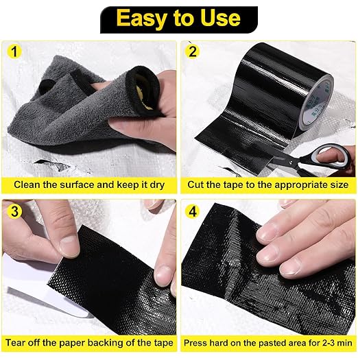 Tent Repair Tape RV Awning Repair Tape, Tent Repair Kit Waterproof Tenacious Adhesive Tape for Fabric, Awning, RV Roof, Tarp, Tent, Sail and Boat Cover (Black, 5inch×25FT)