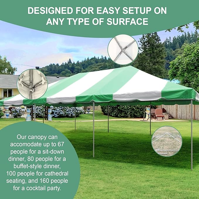 Party Tents Direct 20'x40' Weekender West Coast Tent Frame Party Tent (Green/White) PVC Top with Storage Bag - Tents for Parties, Weddings, Birthdays, Banquets, Fiestas, Workshop, Outdoor Event