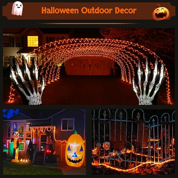 JMEXSUSS Orange Halloween Solar Lights, 66 ft 200 LED Rope Lights Outdoor Waterproof, PVC Tube Orange Christmas String Lights for Halloween Thanksgiving Fall Party Tree Fence Christmas