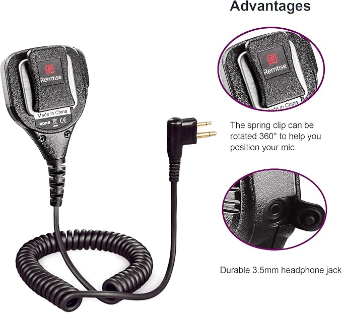 Speaker Mic for Motorola Radio, 2 Pin Shoulder Microphone Compatible with Motorola Radios BPR40 CP200/200D/200XLS CP185 CLS1410 CLS1110 DTR410 PR400 RDU4100 RDU4160D RMU2040 RMU2080/2080D CLS DTR