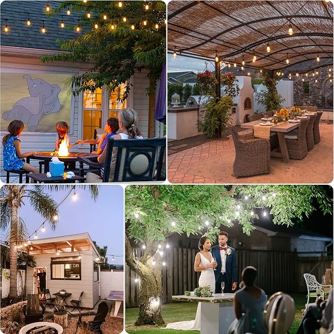 Mlambert 144Ft(3x48ft) 3-Color in 1 48Ft Remote LED Dimmable Outdoor String Lights, Plug-in 2700K/4000K/5000K Waterproof Light for Patio Backyard