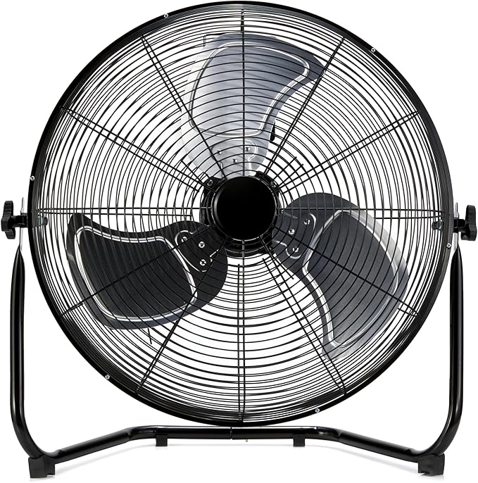 Amazon Basics 20" High Velocity Industrial Fan, Floor Fan, with 3 Speeds, Tilt Head, ETL-Listed Safety Compliance, Metal Housing/Blades, Ideal for Industrial/Commercial Space/Garage/Gym, 125W, Black