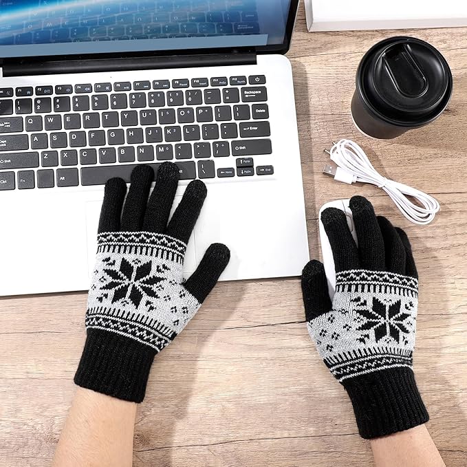 Bencailor 2 Pairs Usb Winter Heated Gloves Mitten Hand Washable Knitting Touchscreen Laptop Gloves