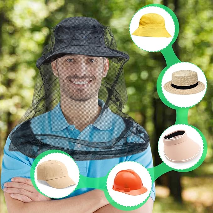 tupi Premium Mosquito Head Net Mesh, 1 Pack Bug Face Net for Fly & Mosquito Protection | Ultra Large & Long, Finest Holes for Camping, Hiking, Fishing, Gardening, Safari, Fits All Hats for Men & Women