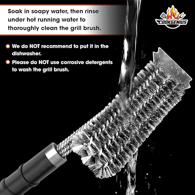 CockGenius Grill Brush with Scraper for BBQ Grills – 18 Inch Long Handle BBQ Grill Cleaner for Outdoor Grill, Extra Strong BBQ Grill Cleaner for Grill/Smoker/Gas/Charcoal Grill - Best BBQ Grill Tool