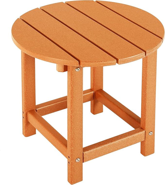 LZRS Round Adirondack Patio Side Table End Table, Outdoor Side Tables for Patio, Backyard,Pool, Indoor Companion, Easy Maintenance & Weather Resistant(Orange)