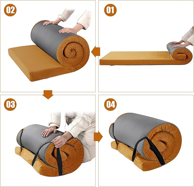 BALAPET Memory Foam Camping Mattress for Outdoor Sleeping, Porable 3" Thickness Roll Up Camping Mattress Pad Mat for Travel Truck Bed Tent