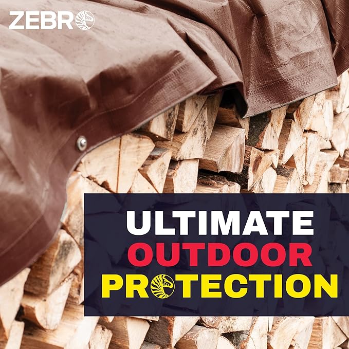 10' x 20' Brown Tarp with Grommets Reinforced - 5 Mil Thick - Durable UV Resistant Plastic Tarps Waterproof - Large Tarpaulin Cover for Outdoor Camping Over/Under Tent Tarp RV Roof Rain - Zebro