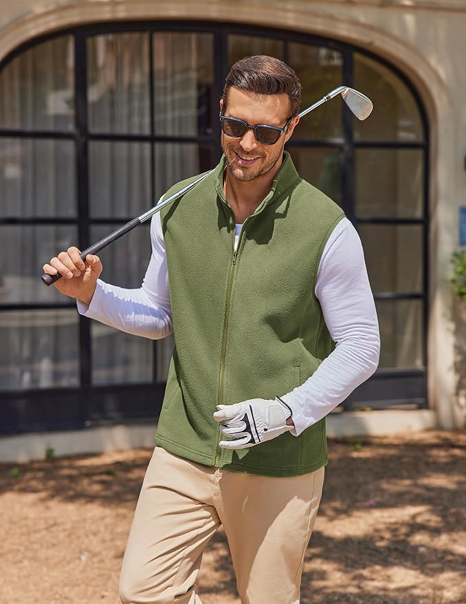 COOFANDY Mens Polar Fleece Vest Lightweight Sleeveless Jacket Warm Zip up Outerwear Vests with Zipper Pockets for Hiking