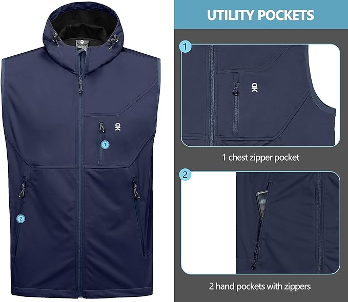 Little Donkey Andy Men's Lightweight Softshell Vest Windproof Sleeveless Jacket for Travel Hiking Running Golf
