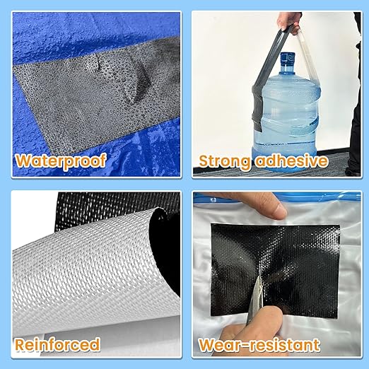 Waterproof Repair Tape for Fabric, Awning, RV Roof, Underbelly, Tarp, Tent, Sail and Boat Cover Outdoor Repair Patch, Heavy Duty, UVproof, Multipurpose Black