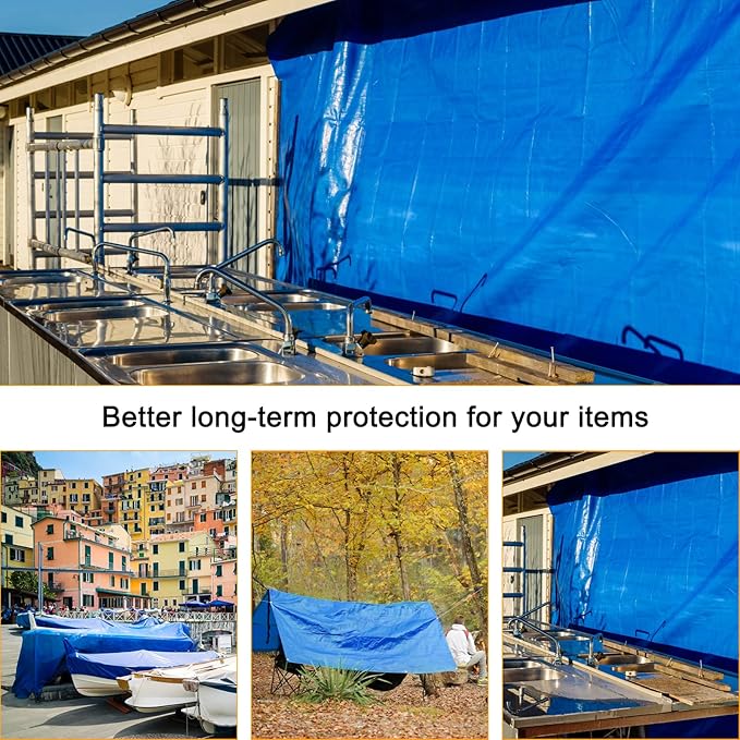 Large Tarps Heavy Duty Waterproof 20x30, Blue Tarp, Waterproof Plastic Poly 16 Mil Thick Tarpaulin with Metal Grommets Every 19.5 Inches - Emergency Rain Shelter, Outdoor Cover, and Camping Use