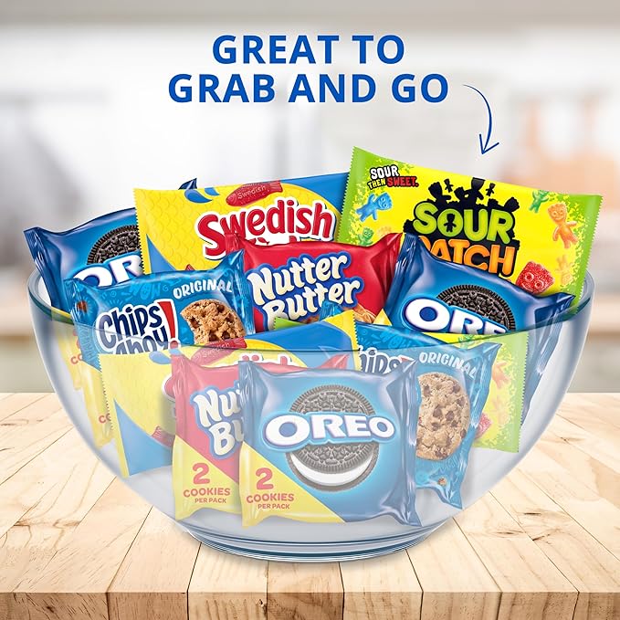 OREO, CHIPS AHOY!, Nutter Butter, SOUR PATCH KIDS & SWEDISH FISH Candy & Cookies Variety Pack, 40 Snack Packs