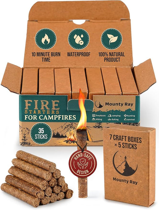 35 pcs Fire Starters for Campfires - Natural Fire Starters Sticks - Water Resistant & Odorless - All-Weather Charcoal Starter - for Indoor and Outdoor Use