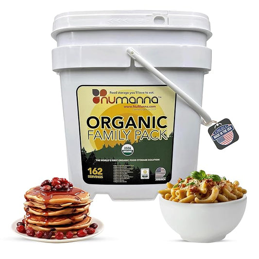 Numanna Organic Family Pack Bucket 162 Servings | USDA Organic, CCOF Certified | 1-Month Meal Kit | Ready-to-Eat Survival Meals | 25-Year Shelf Life | USA Made | Ideal for Daily Use & Emergency Prep