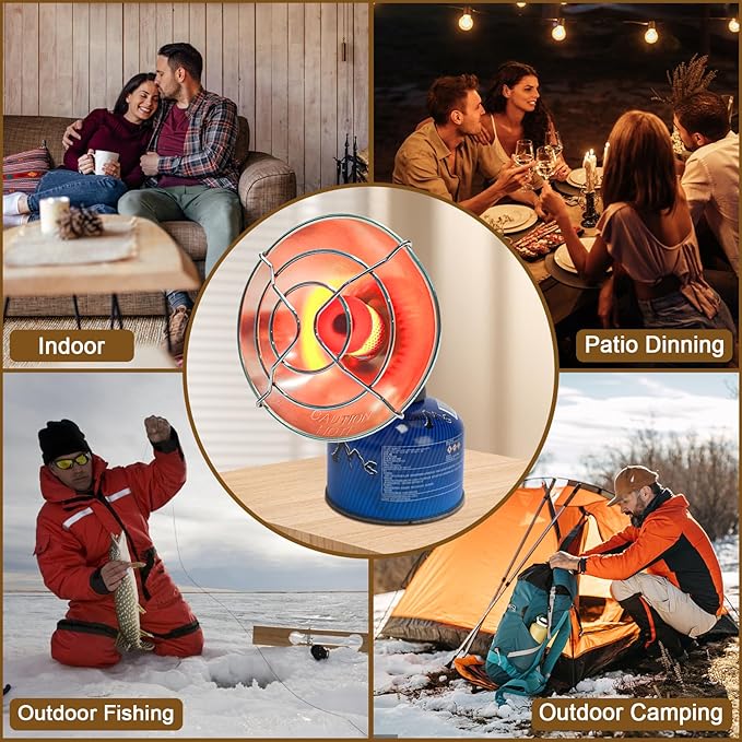 Uniflasy Tent Heater for Camping, 4,300 BTU 2 In 1 Portable Propane and Butane Heater for Camper, Hiking, Fishing, Fast Heating, Gas Saving, Light Weight, Small Outdoor Gas Heater for Winter