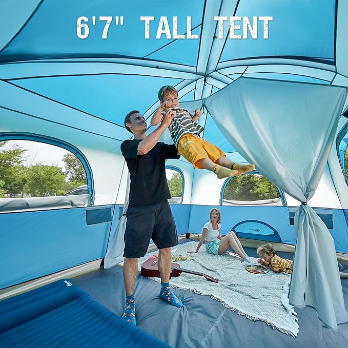 PORTAL 8 Person Tents for Camping, Easy Setup Cabin Tent with Large Porch, 2 Room, Waterproof Family Camping Tent for Outdoor Camping, Patio