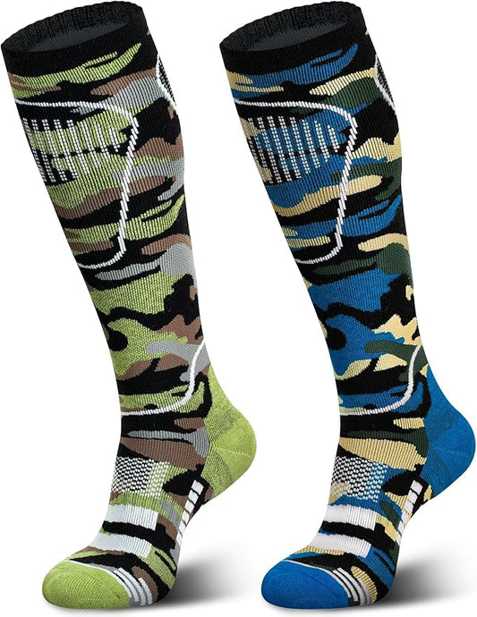 Merino Wool Ski Socks 2 Pairs, Thermal Knee High Warm Socks for Snowboarding, Hiking, Cold Weather, Snow, Hunting