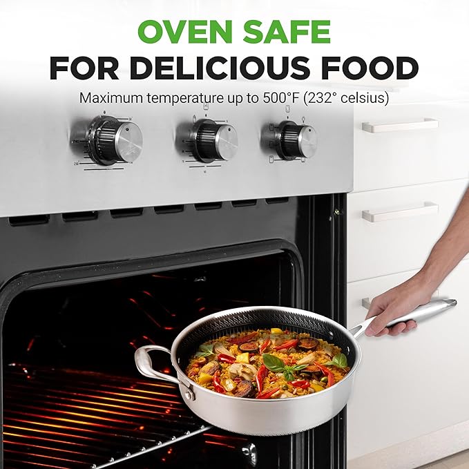 NutriChef 3.4QT Deep Frying Pan with Lid - Stainless Steel Non-Stick Saute Pan, Scratch-Resistant Honeycomb Texture, Oven & Induction Safe Skillet