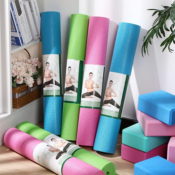 Amylove 12 Pieces Yoga Mats Bulk 68x24x0.12 Inch Exercise Non Slip Fitness Workout Mats for Women Men Home Workout Gym Yoga