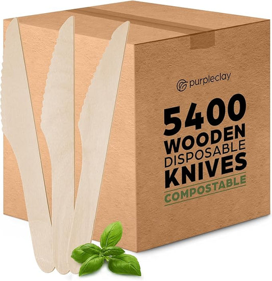 Wooden Disposable Knives - 5400 Piece Wood Compostable Knives - Eco-Friendly Biodegradable Utensils for Party - Free From Plastic Cutlery Set - Disposable Cutlery for Eating - Compostable Utensils