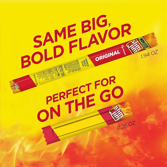 Slim Jim Smoked Meat Sticks, Original Flavor, 2g Protein Per Stick, Snack Size, Lunchbox Snack, 0.44 oz. (100 Count)