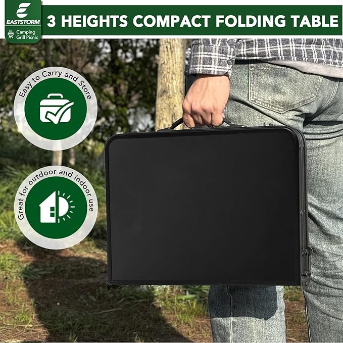 Small Folding Grill Table 3 Heights, Easy for Storage, Compact and Portable Picnic Table for Outdoor Camping, Garden, Patio, Dining, BBQ, Party, Market, 2Ft (Small, Black)