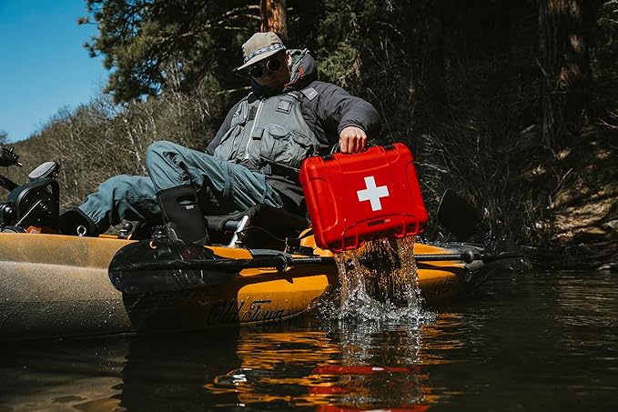 NANUK 910 Waterproof First Aid Box Empty – Durable, Medical First Aid Organizer Case, IP67-Rated, Dustproof, Impact-Resistant, and Floats (7.4" x 4.9" x 3.1") – Red