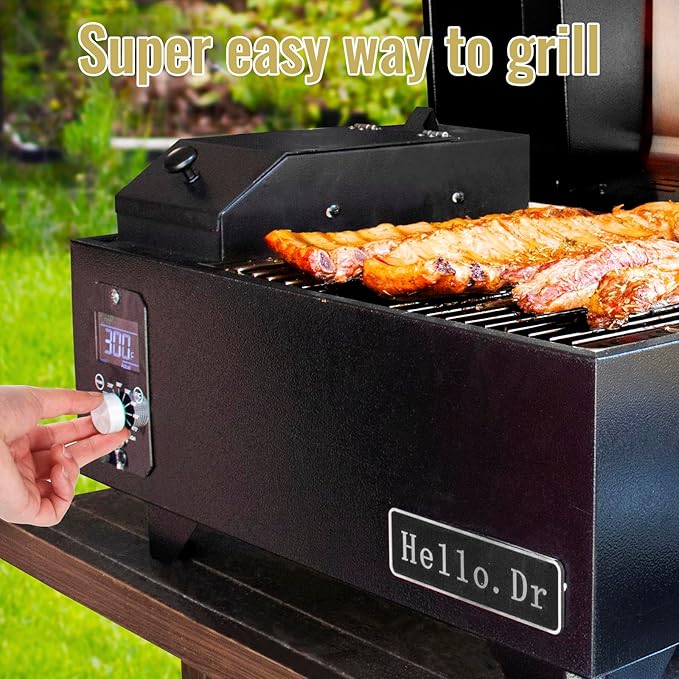 Pellet Grill, Portable Pellet Smoker, Smoker Grill with Digital Control, LED Screen, Meat Probe, Portable pellet Grills for BBQ, Smoke, Bake and Roast, RV Camping，Black