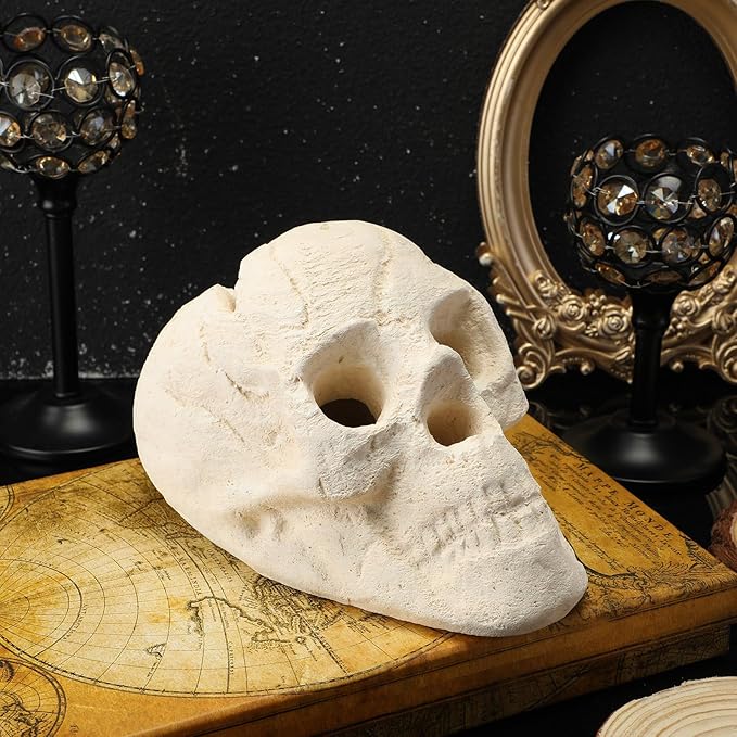 2 Pack Fire Pit Skulls 8.7 Inch Halloween Imitated Human Ceramic Firepit Head Fireproof Skulls Bonfire Accessories Fake Logs Halloween Decor for Gas Campfire Fireplace Wood Fires (White)