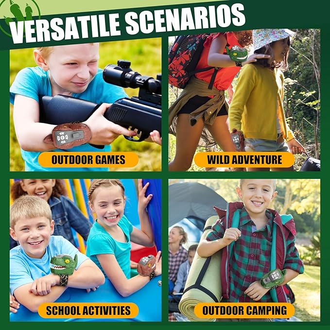 Dinosaur Walkie Talkies for Kids, Adjustable Volume, 500 Meters Range, Outdoor Adventure Toys for Boys & Girls 3-12 Years Old