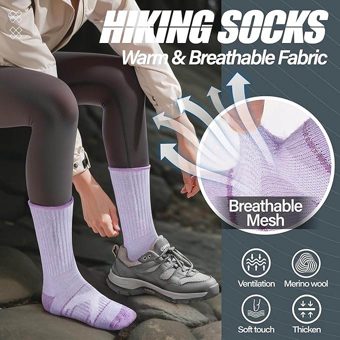 ANTSANG 5 Pairs Merino Wool Hiking Socks for Men & Women Thermal Winter Warm Moisture Wicking Cushion Boot Socks