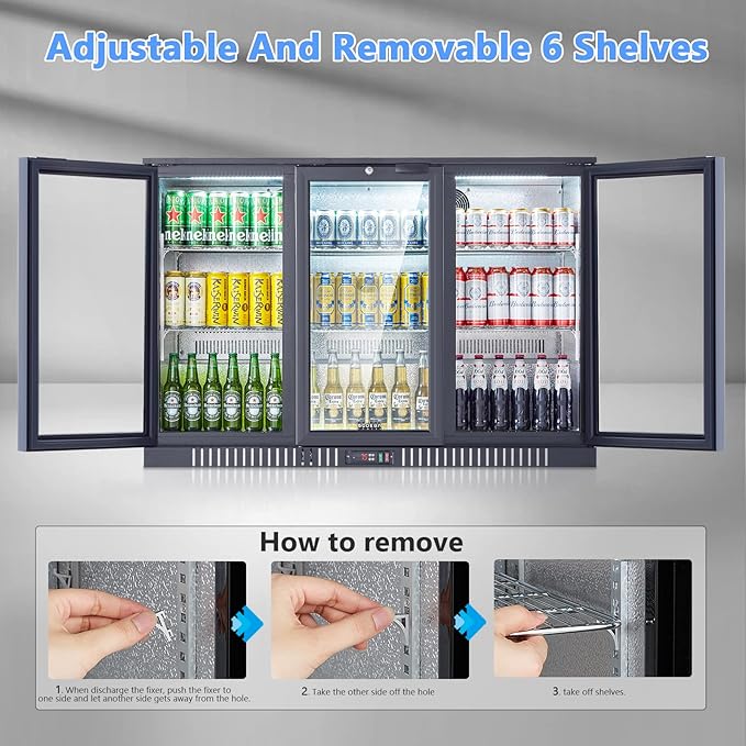 BODEGACOOLER Back Bar Cooler With 3 Glass Doors 11.4 cu.ft, 21 Inch Counter Height Commercial Beverage Refrigerator with LED Lighting,Display Beverage Cooler for Beer,Soda Drinks,Wine
