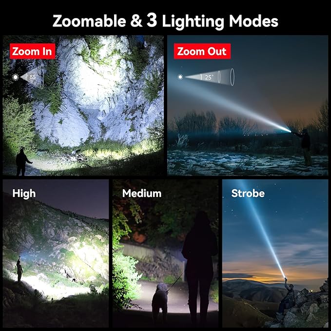 LETMY Rechargeable Flashlights High Lumens, 2 Pack 2000 Lumens Bright LED Tactical Flashlight, 3 Modes Samll Powerful Flash Lights with Clip, Waterproof Flashlights for Home Emergency Camping (Red)