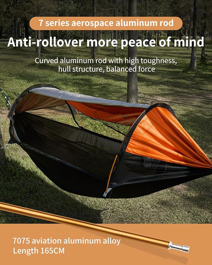 Camping Hammock Tent with Mosquito Net and Sunshade, Extra Large for 2 Person, Lightweight Hanging Hammocks Tree Straps, Bivvy Ground Tent for Outside, Hiking, and Travel