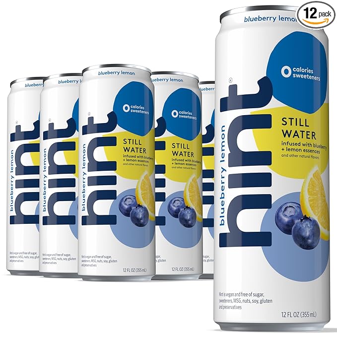 Hint Canned Water, Blueberry Lemon - Purified Flavored Water with Zero Calories, Natural Flavors, and Sugar Free - 12 Fl Oz Cans (Pack of 12)